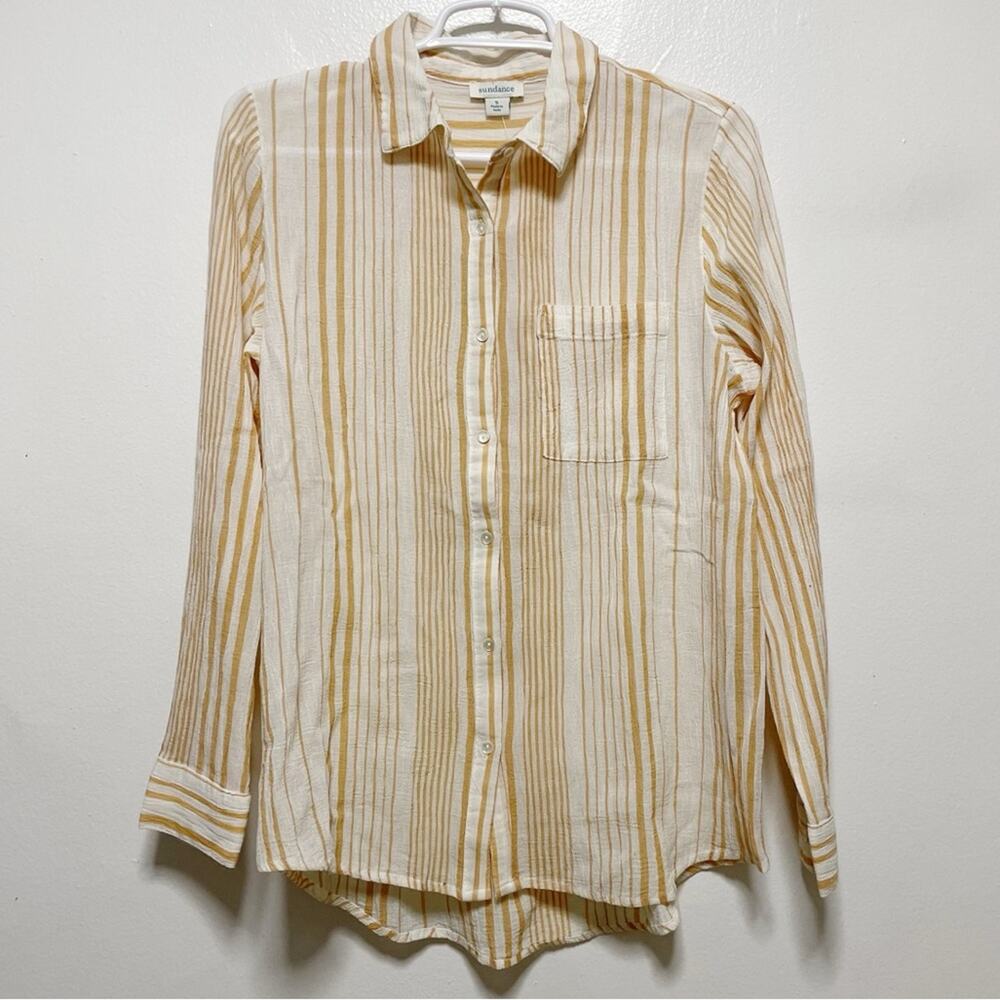 Sundance Gauzy Cream Yellow Collared Button Down Top